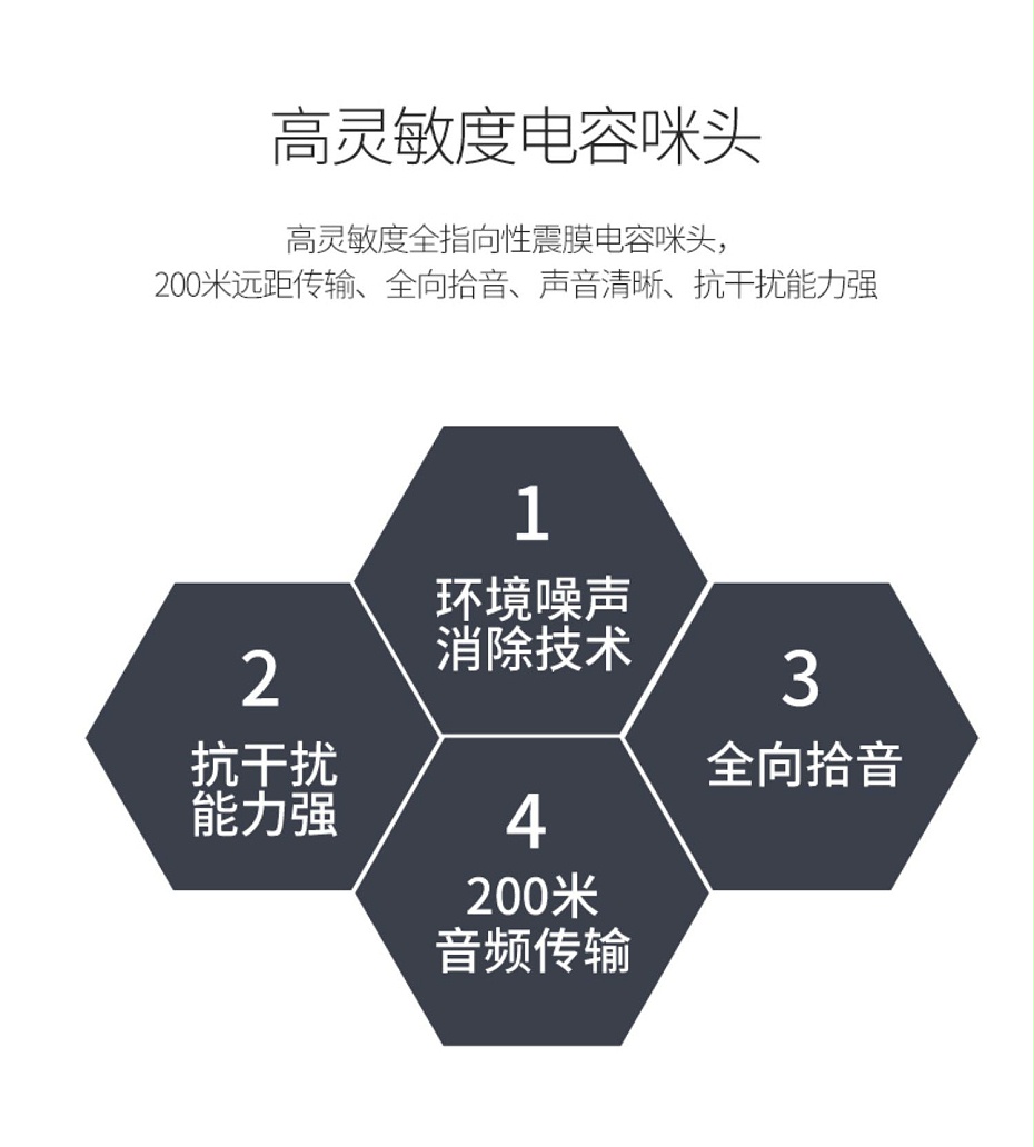 海康威視DS-2FP1020-B 通用拾音器 ①、采用高靈敏度全指向性震膜電容咪頭，全向拾音、聲音清晰自然； ②、采用專業(yè)音頻處理技術(shù)，有效防止語音信號失真及衰減； ③、內(nèi)置雷擊保護、電源極性反接保護和靜電保護； ④、符合RoHS標(biāo)準(zhǔn)，在結(jié)構(gòu)上不含有歐盟禁用的危害性物質(zhì)； ⑤、通過歐盟CE標(biāo)準(zhǔn)，美國FCC認(rèn)證； 通用拾音器 通用拾音器 通用拾音器 拾音器 拾音器 拾音器